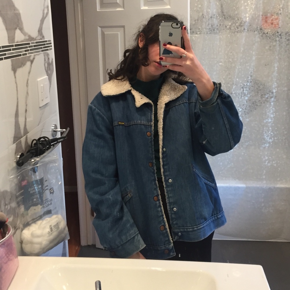 Wrangler lined denim jacket with sherpa collar